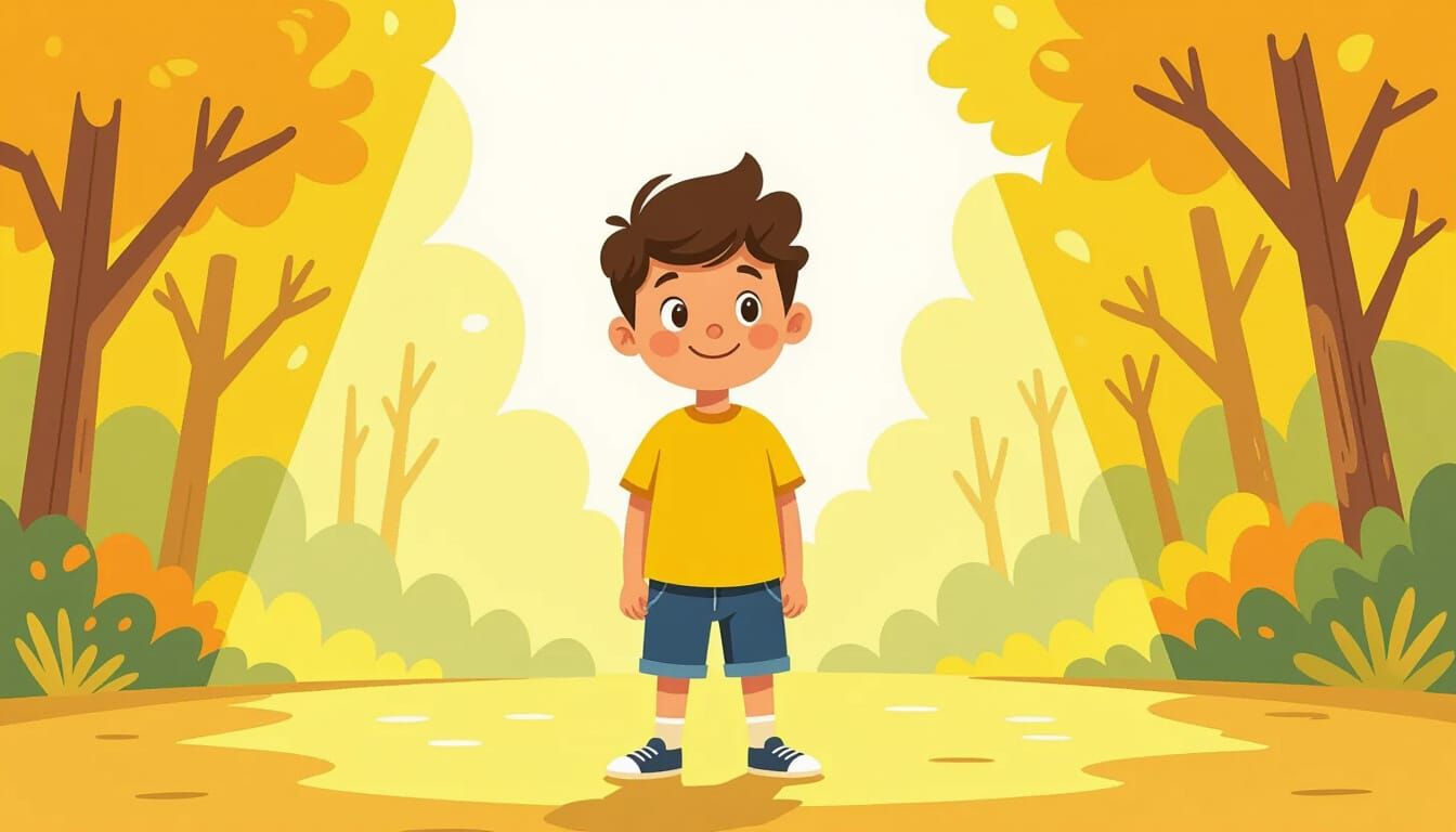 Young Boy in Yellow Shirt on Yellow Background