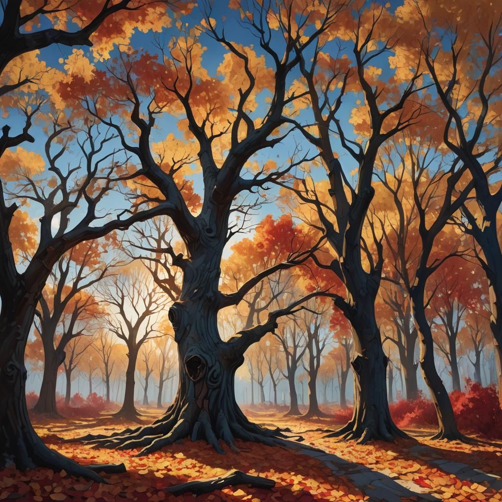 Enchanted Autumnal Forest in Matte Painting Style