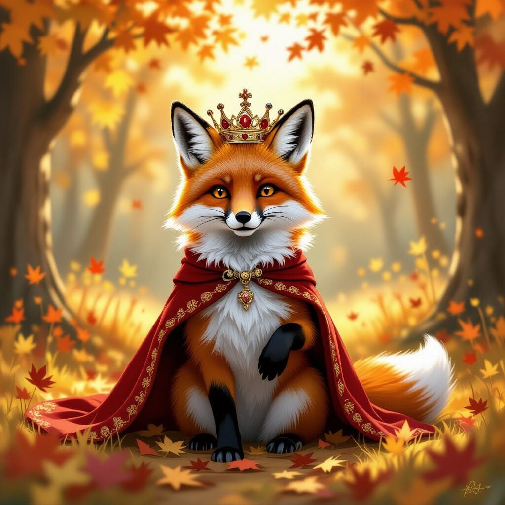 Regal Fox in Autumn Clearing Storybook Illustration