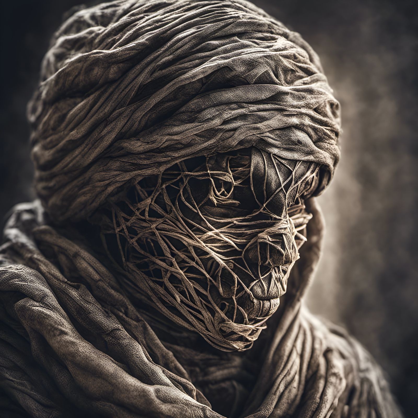 Hyperrealistic Portrait of a Wrapped Mummy