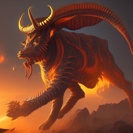 Golden Demon King with Horns in Detailed Matte Painting