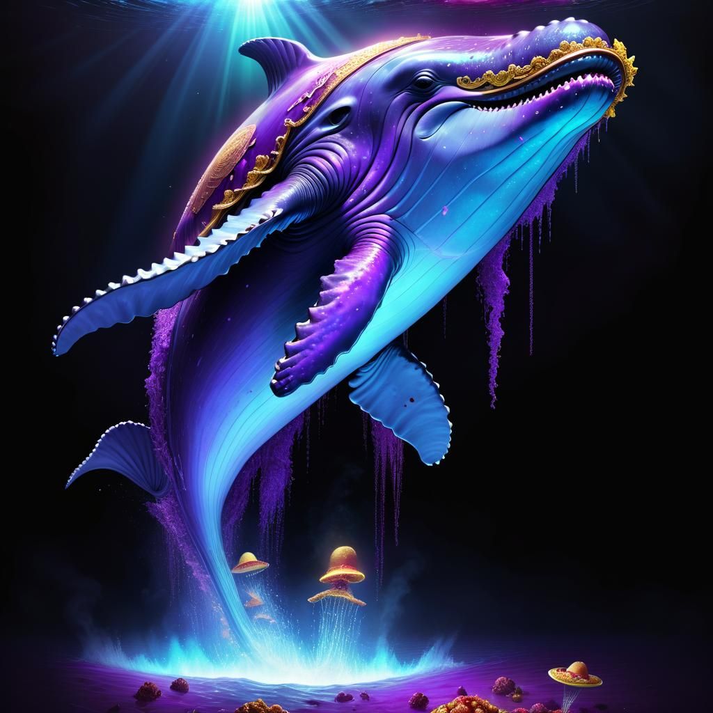 Cosmic Whale in Sea of Food, Hyperrealistic