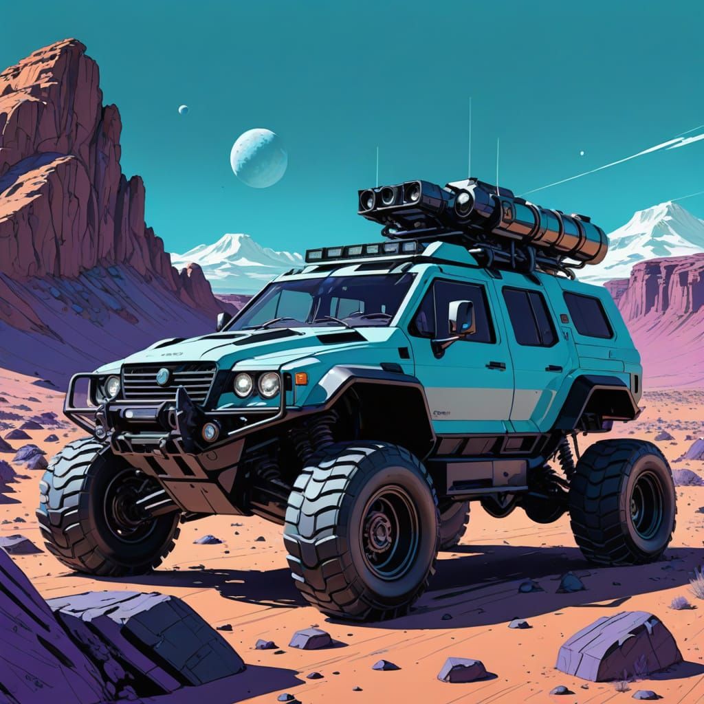 Futuristic Rover Expedition in Syd Mead Style
