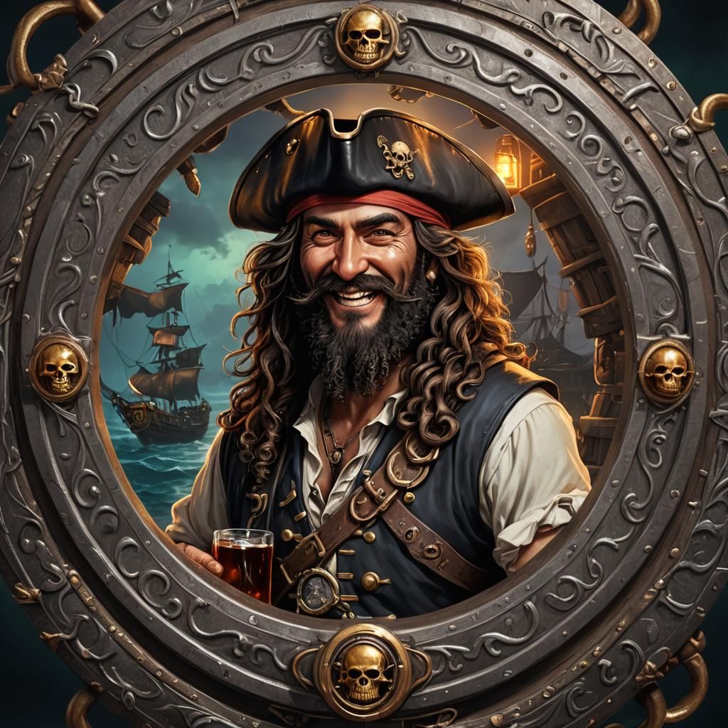 Pirate Logo with Rum Bottle, Detailed Matte Painting