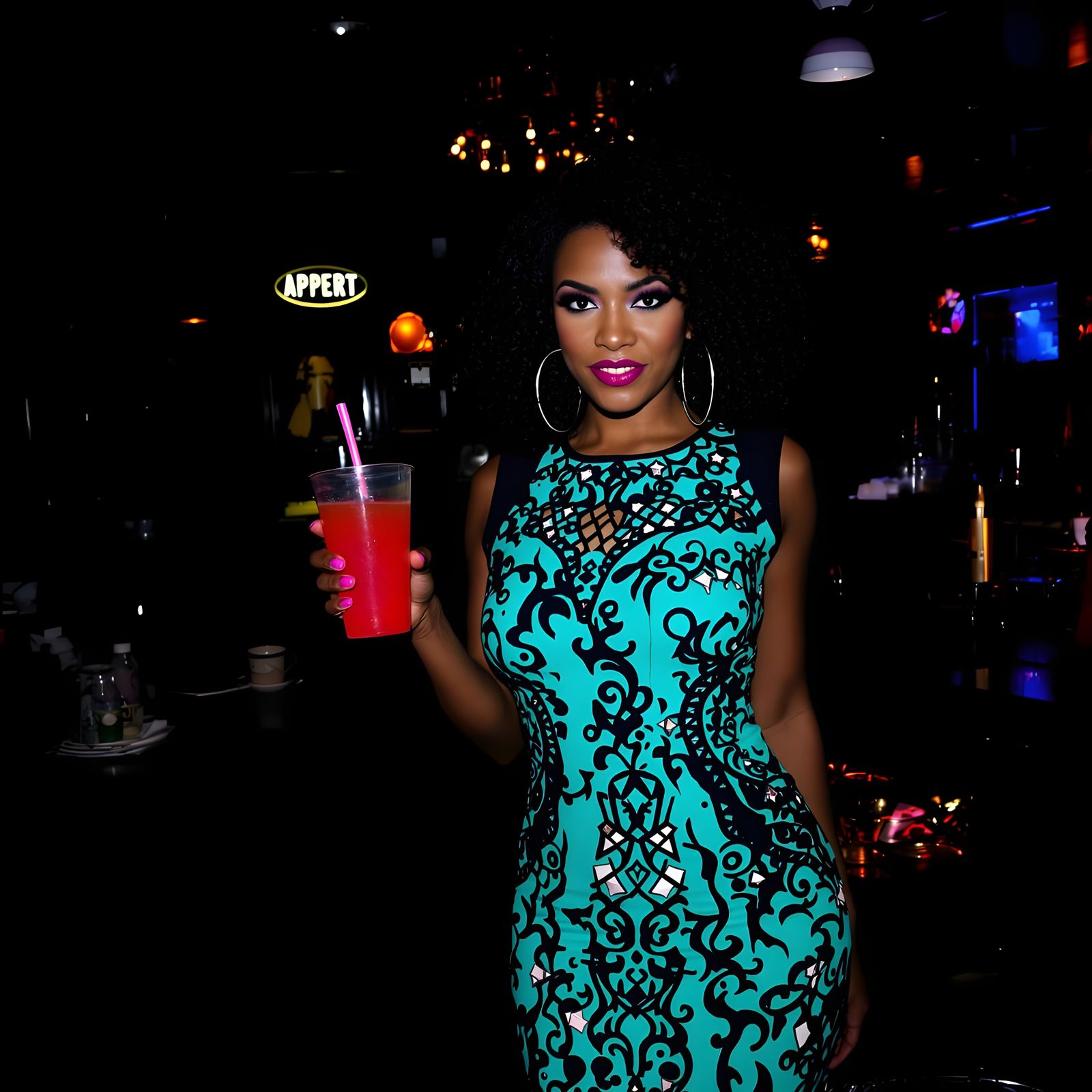 1990s Woman with Teal Dress and Attitude