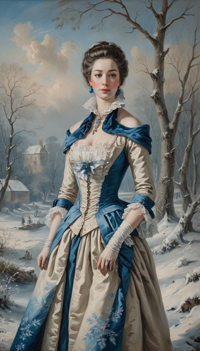 Elegant 18th Century Woman in Winter Landscape
