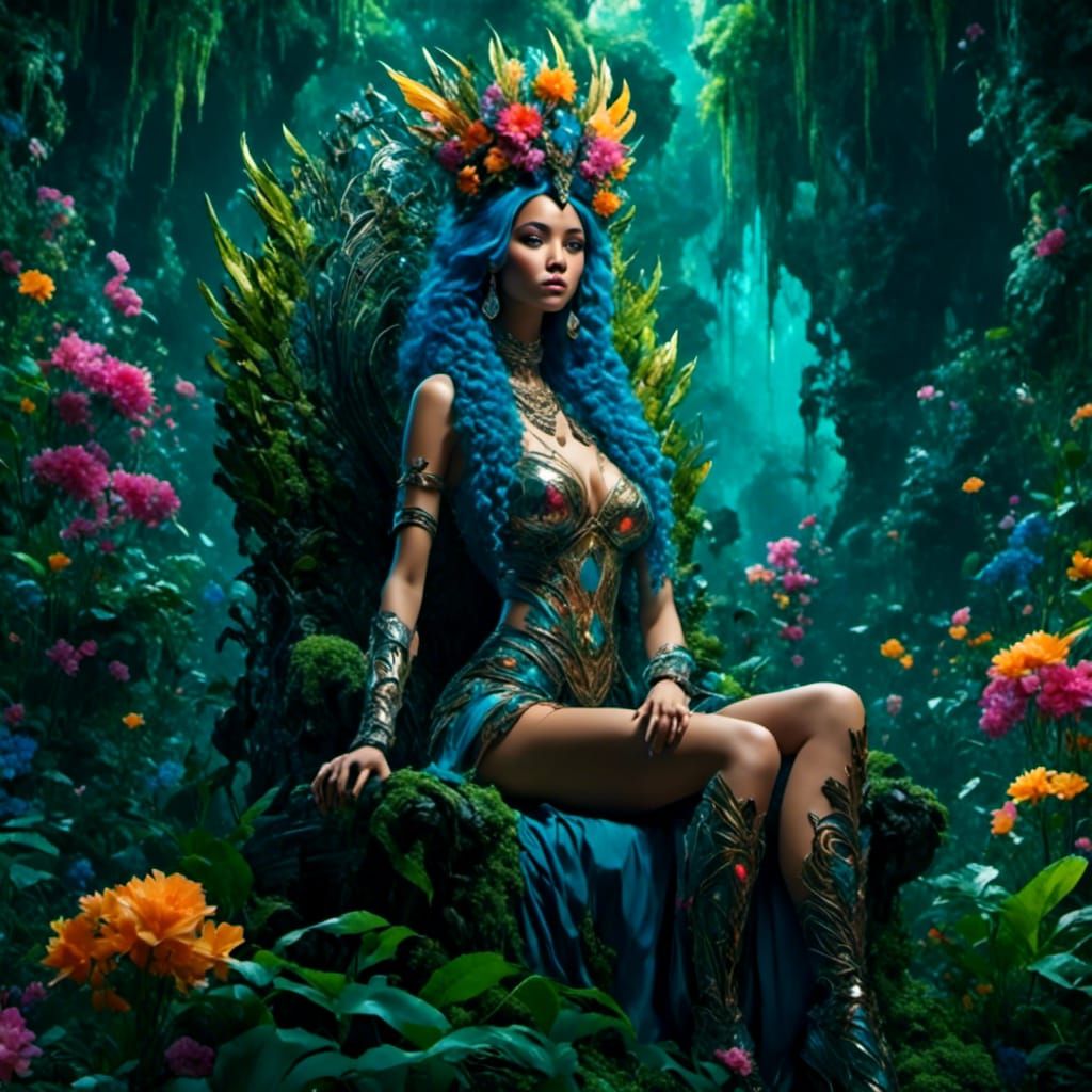 Exotic Jungle Queen on Mossy Throne