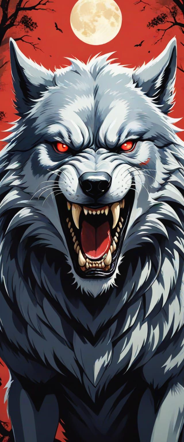 Snarling Wolf in Onryo-e Style