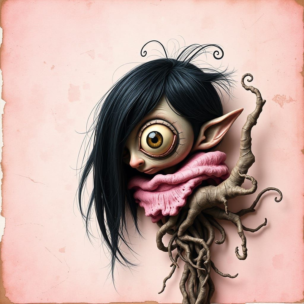 Whimsical, Grotesque Figure Emerges from Distressed Scrapboo...