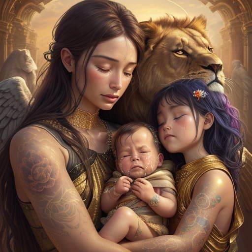 Tattooed Woman, Lion, and Heavenly Children: Vivid Digital A...