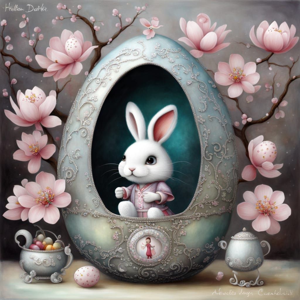 Vibrant Impasto Cherry Blossom Easter Fantasy Art