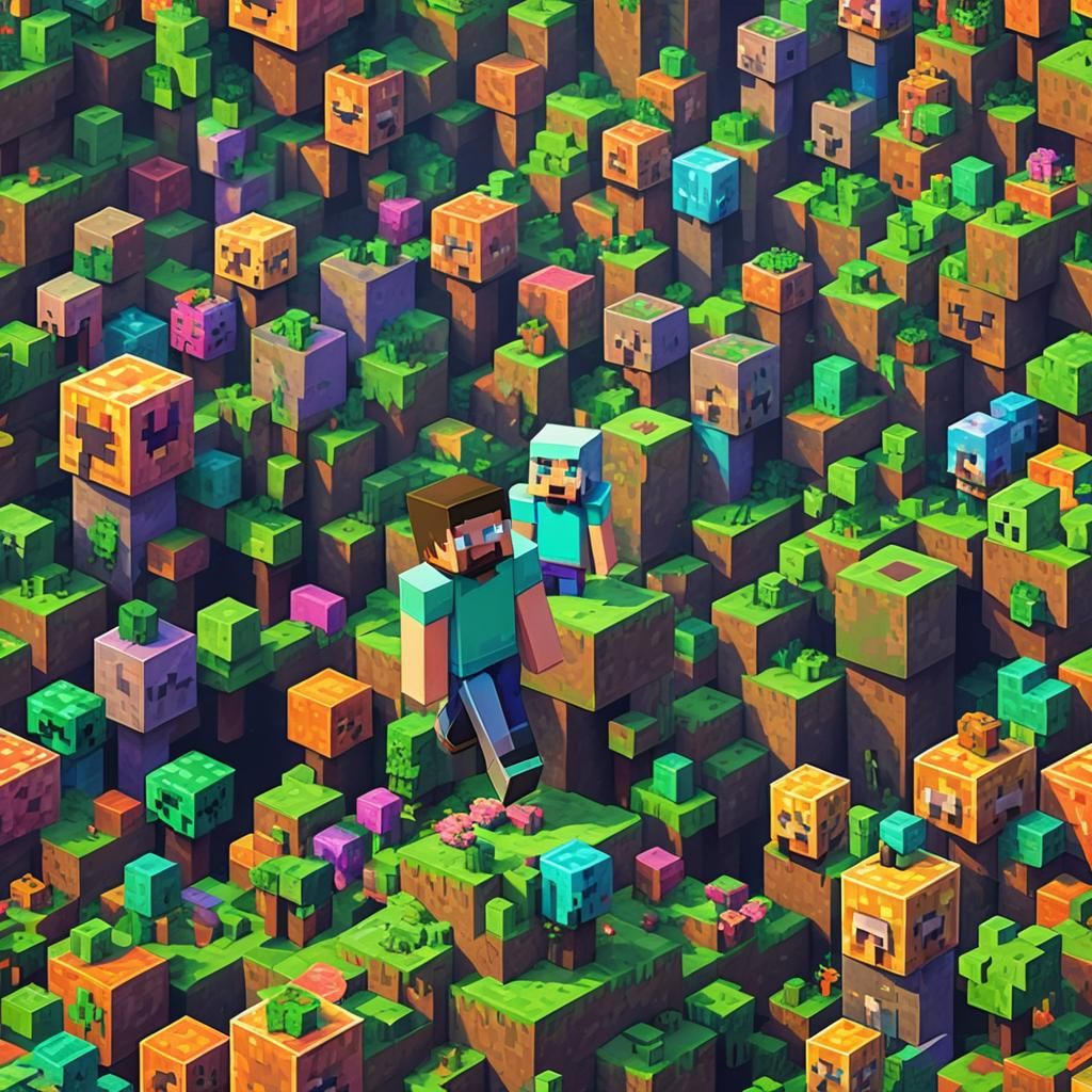 Minecraft Character in Blocky Anime Landscape