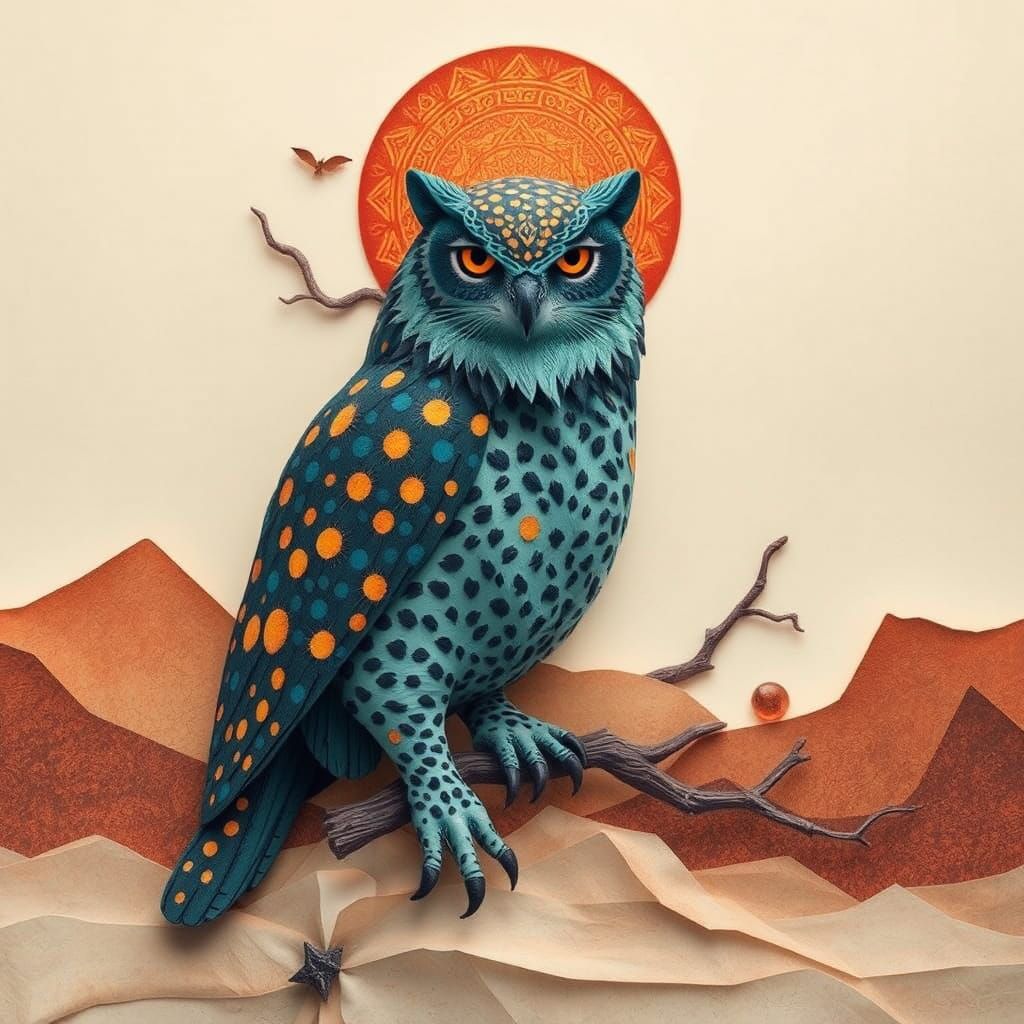 Surreal Blue Owl Leopard King of Time