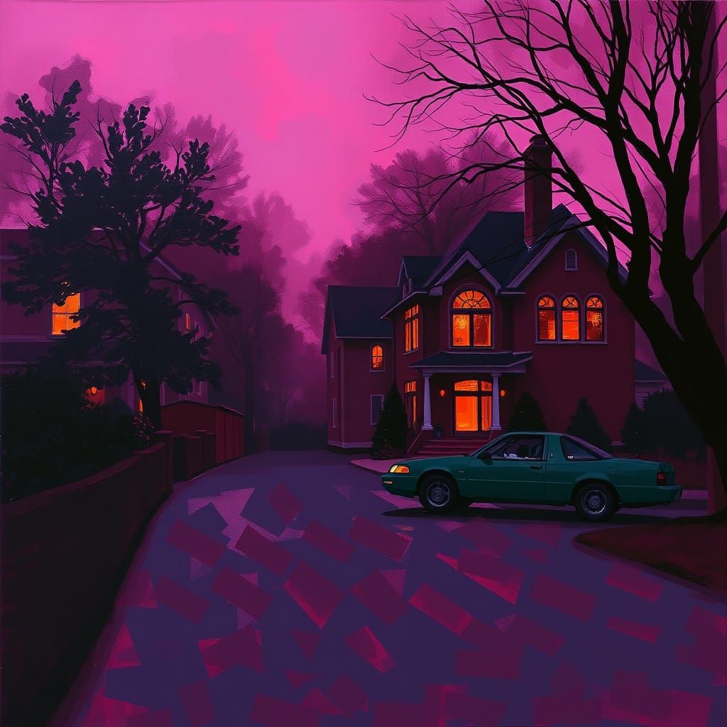 Ashy Maroon Midnight Pink in Post-Impressionist Style