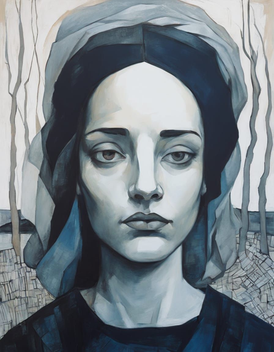 Brooding Woman Portrait in Expressionist Style