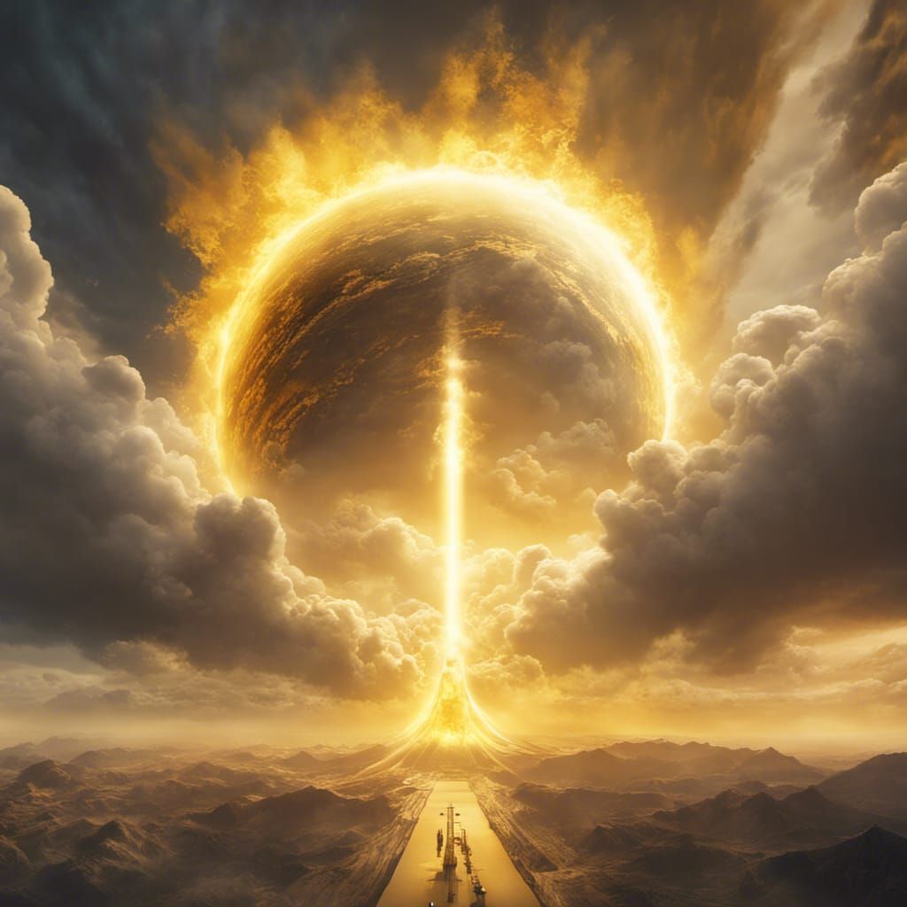 Golden Portal with Light Beam, Digital Concept Art