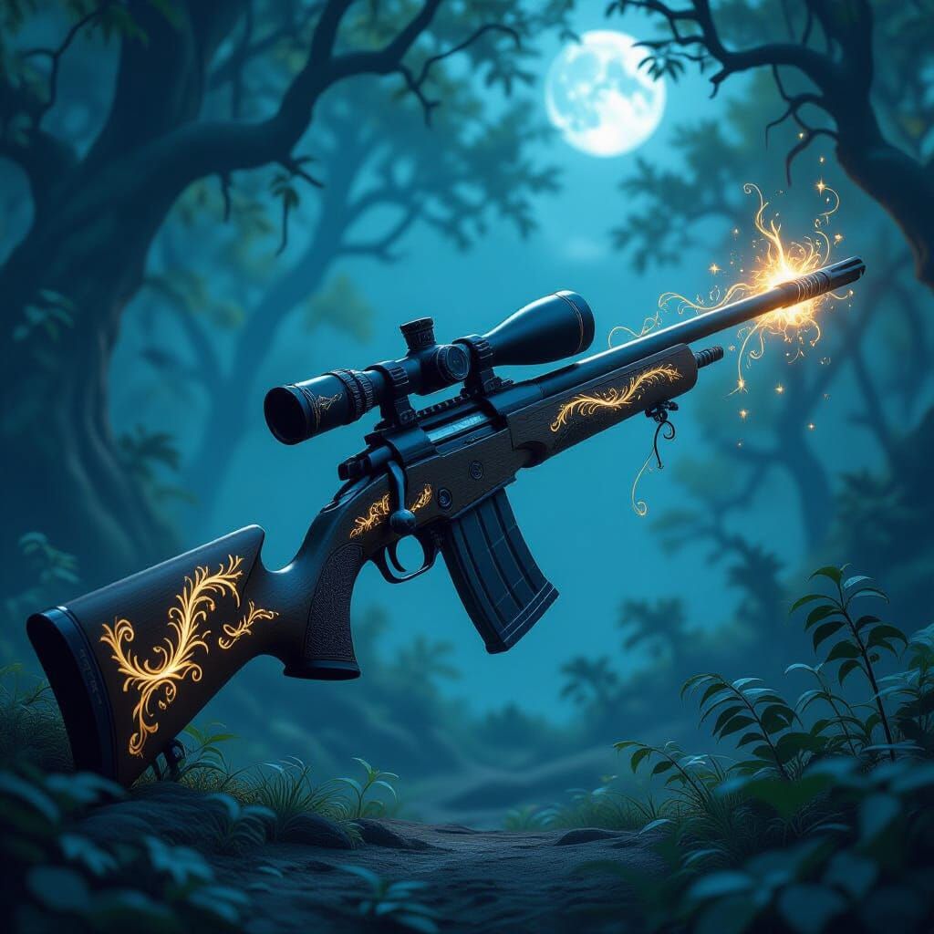 Mystical Rifle with Elven Decal in Dark Fantasy Style
