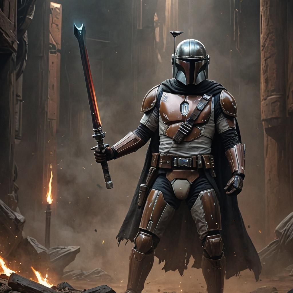 Mandalorian with Darksaber in Comic Book Style