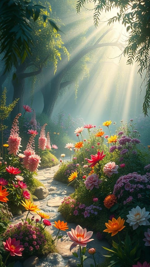 Ethereal Quantum Garden in Whimsical Artistic Style