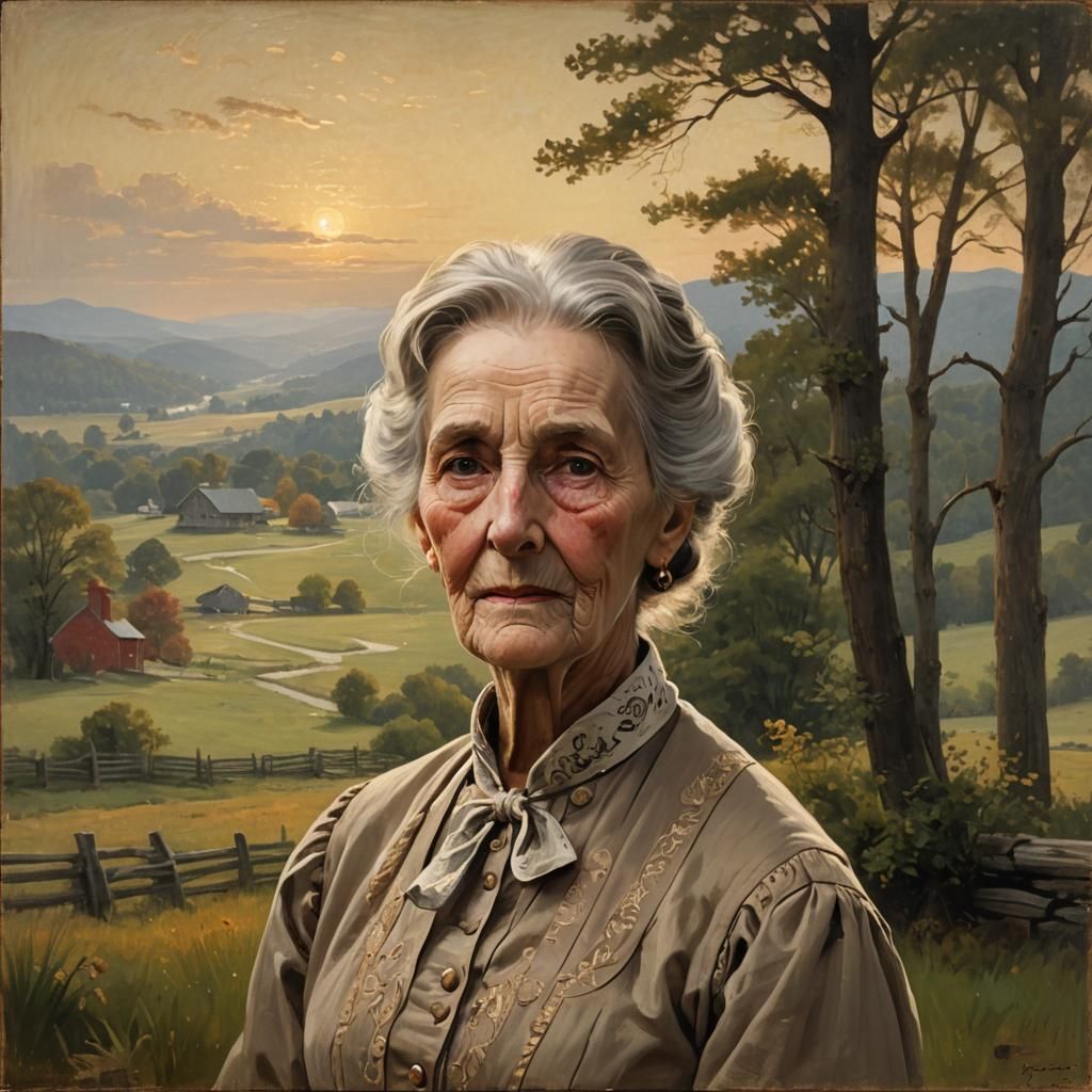 Elderly Woman Portrait in American Realism Style