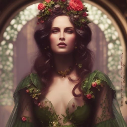 Woman in Green Lace Gown, Digital Art