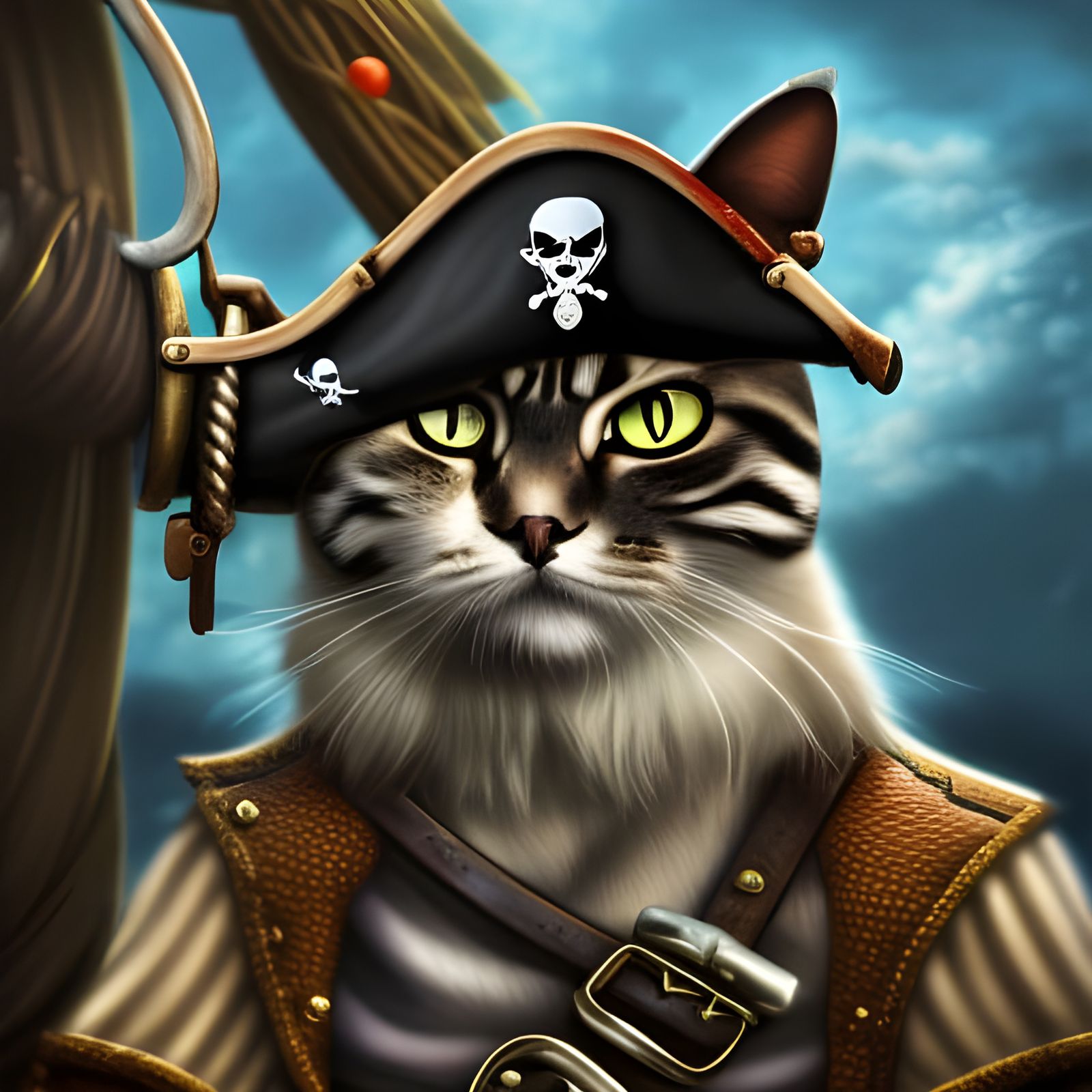 Detailed Portrait of Pirate Cat: Digital Art