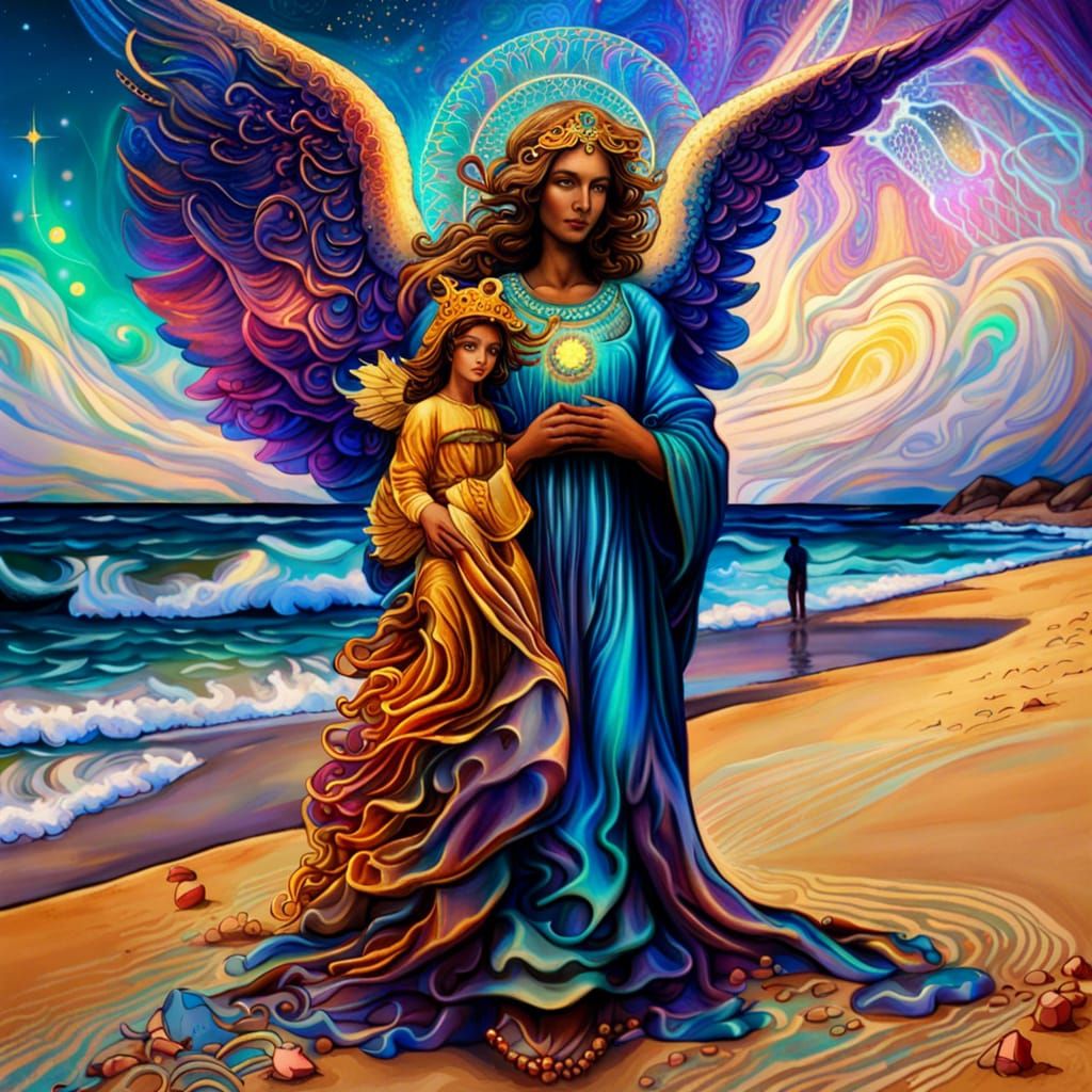 Archangel Gabriel, Hecate, Phul on Beach, by Amaringo