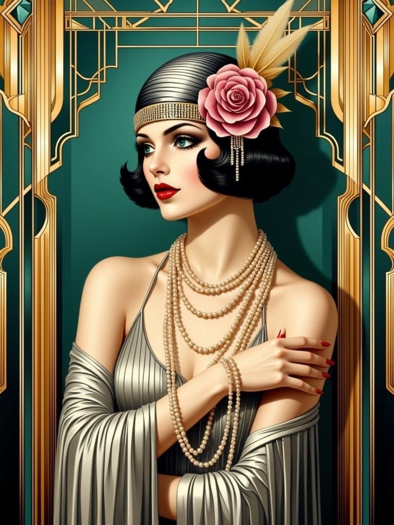 Glamorous Flapper in Art Deco Style