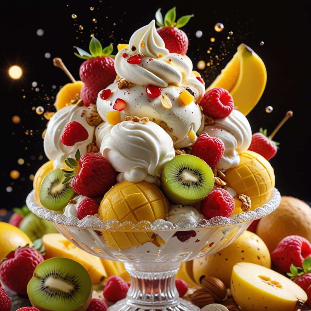 Vibrant Ice Cream Sundae in Hyper-Realistic Digital Art
