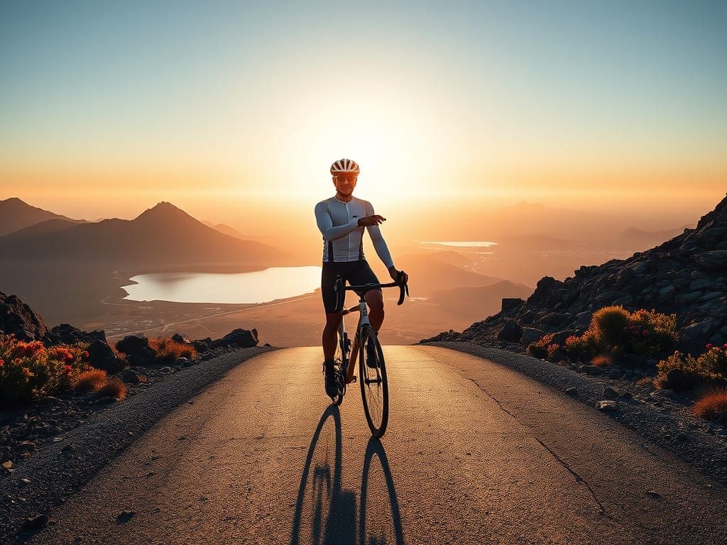 Triumphant Cyclist on Ou Kaapse Weg Summit