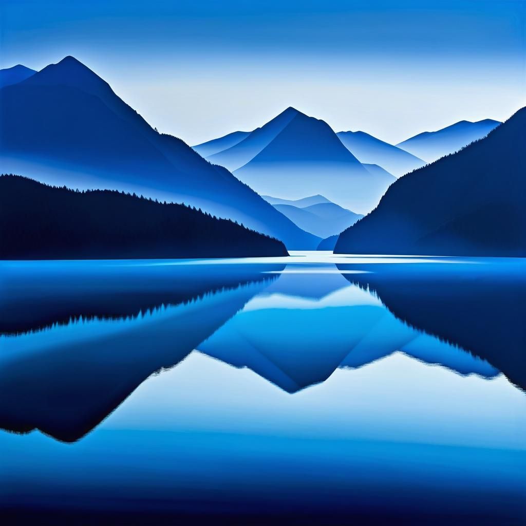 Monochromatic Blue Landscape: Serene Waters and Sky