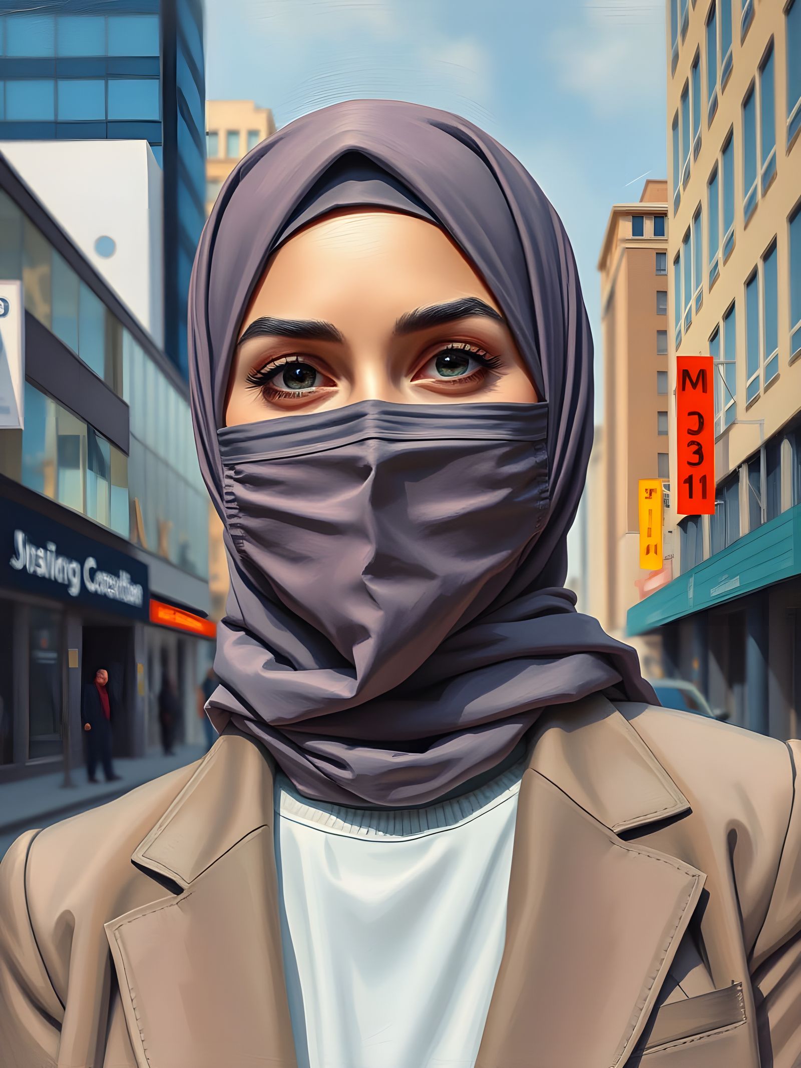 Hyperrealistic Oil Painting of Hijabi Business Woman