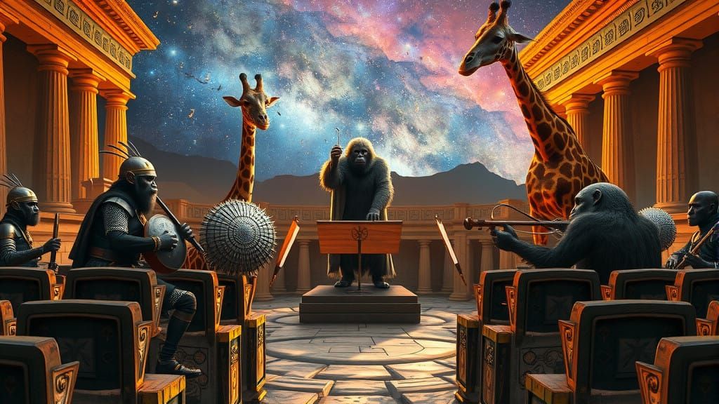 Viking Warriors Play Glowing Instruments for Orangutan Maest...