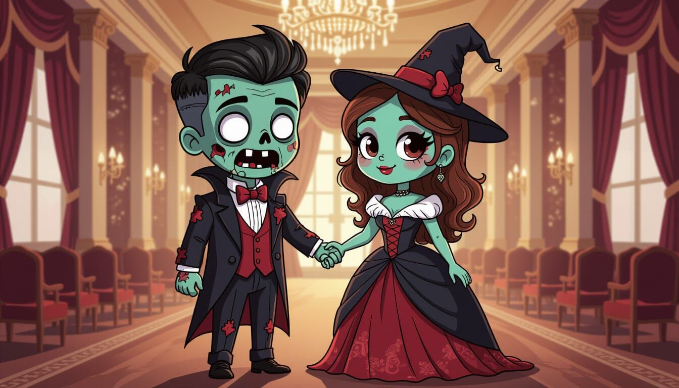 Adorable Zombie Couple at Gothic Prom
