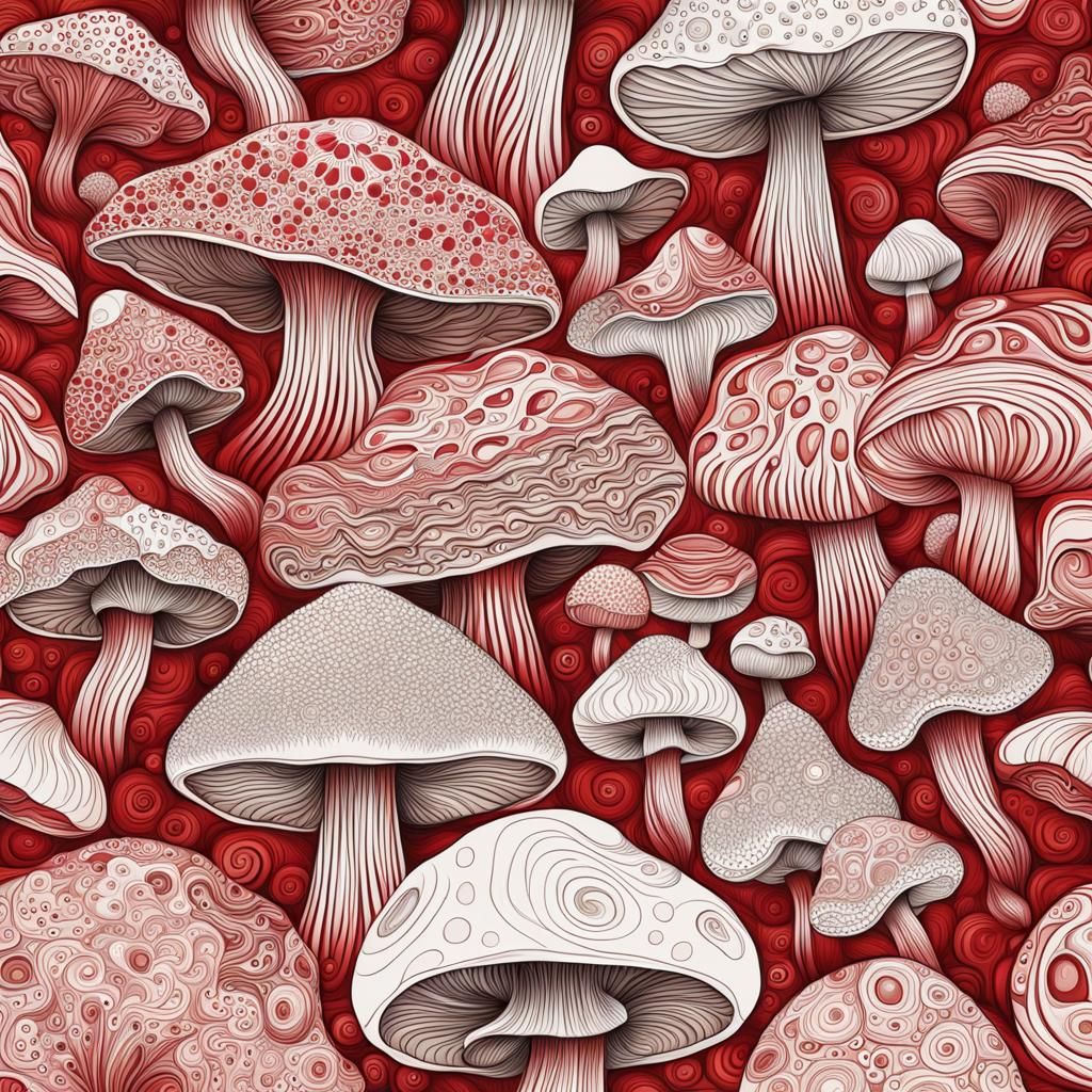 Red Spotted Mushrooms in Abstract Vector Style