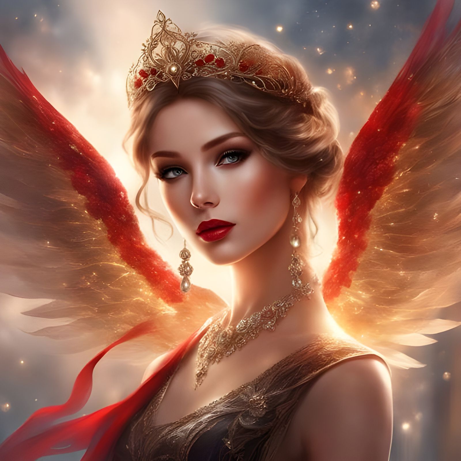 Beautiful Angel with Silver Sparkles and Roses