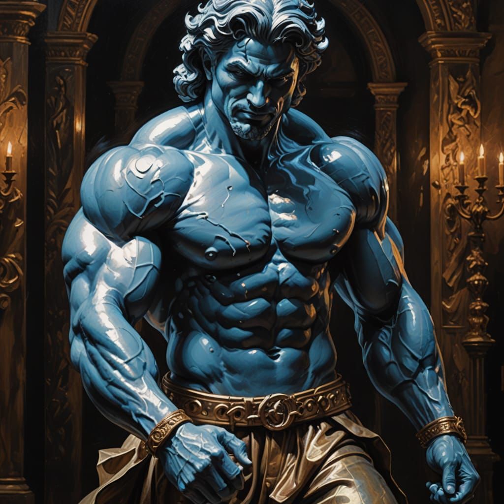 Baroque Oil Painting of Muscular Demi-God in Victory Pose