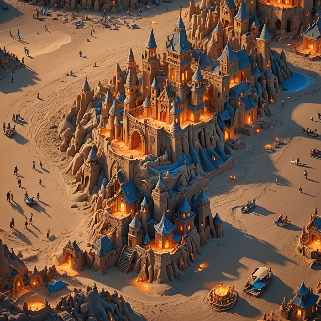 Intricate Sandcastles Prepared for Visitors at Sunset