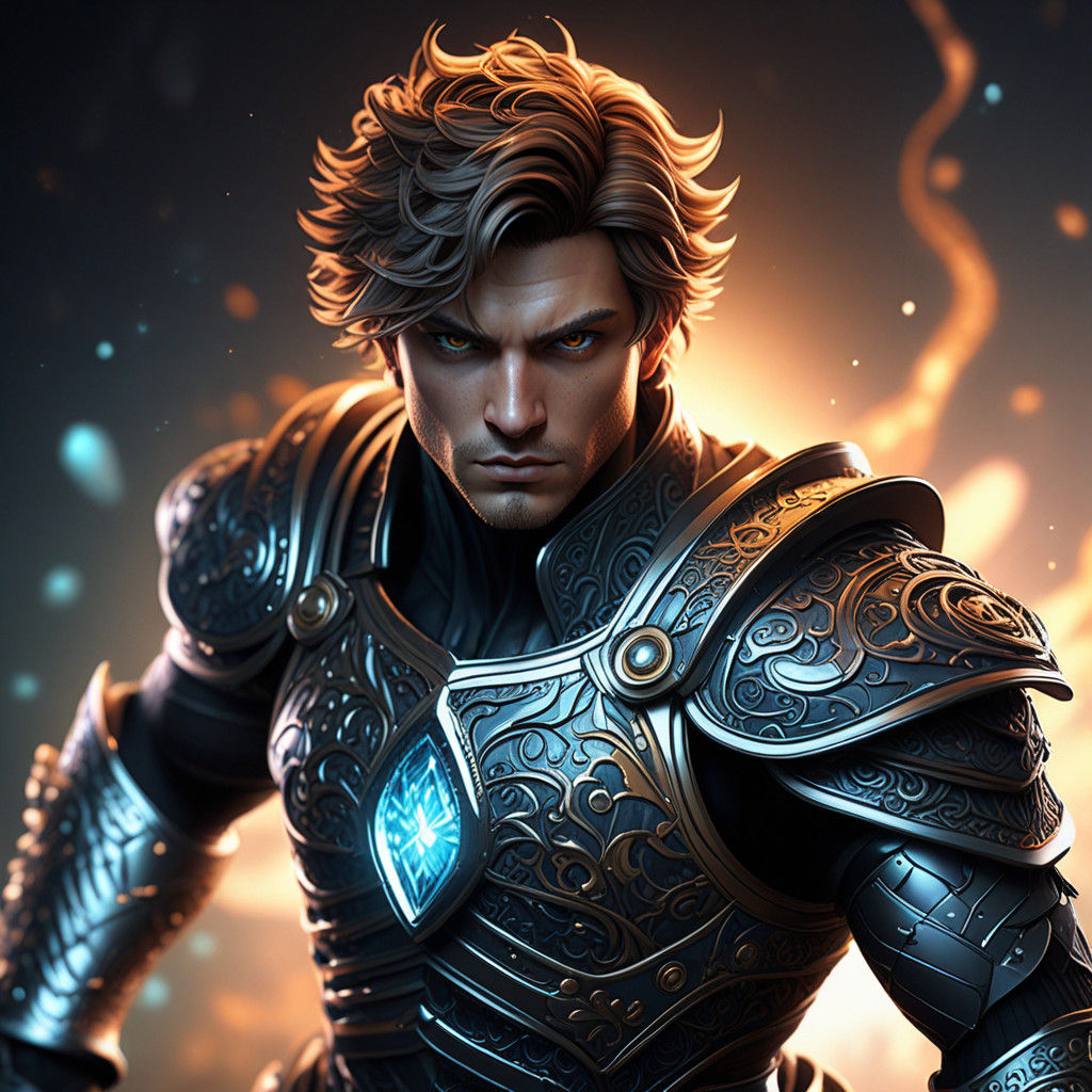 Epic Warrior in Agile Action Pose, Against Volumetric Backli...