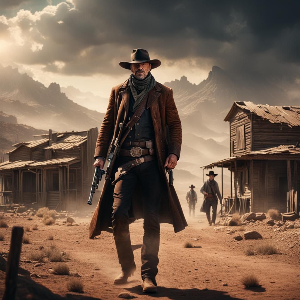 Cowboy Gunslinger in Epic Western Showdown