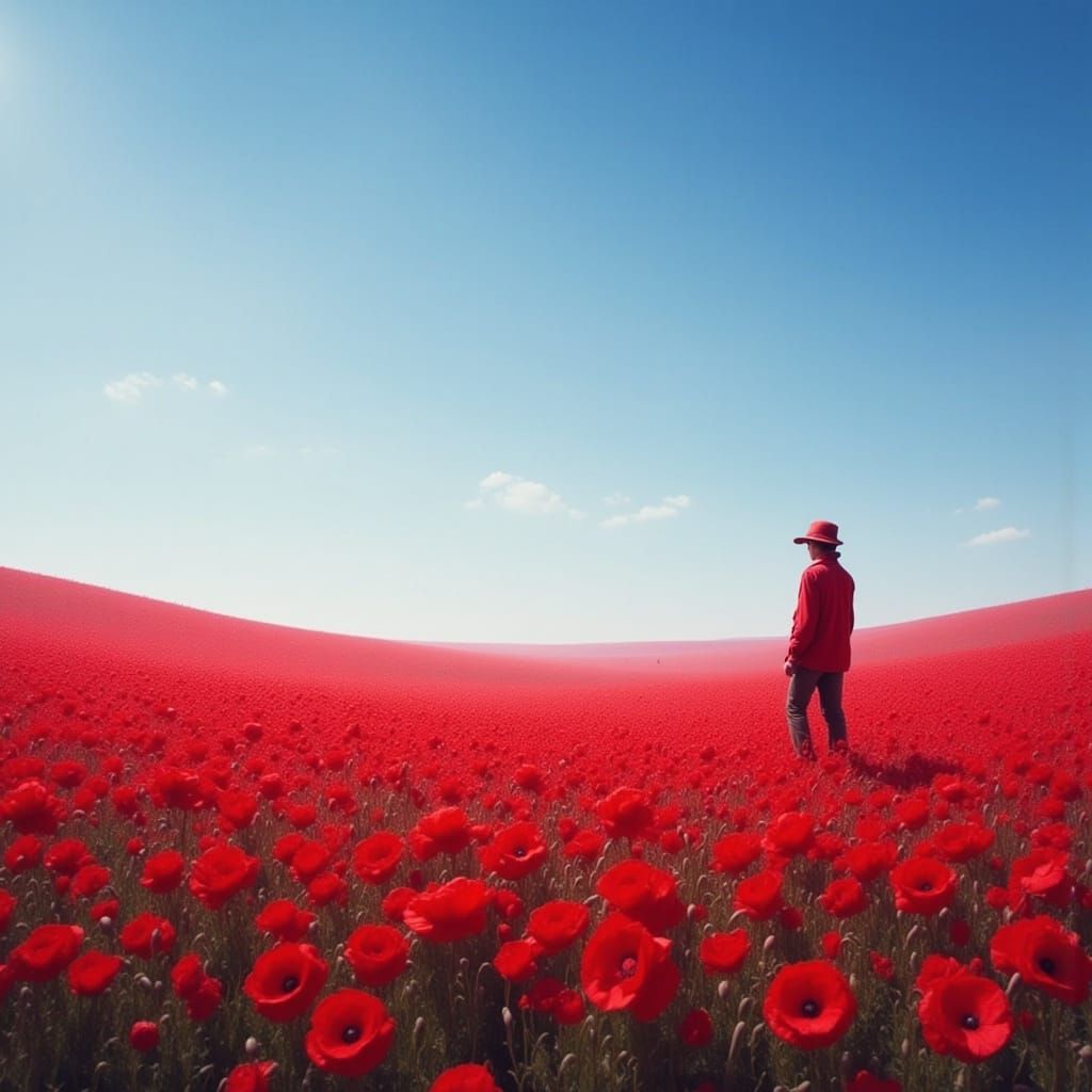 Epic Red Poppy Field Landscape in Hyper-Realistic Detail