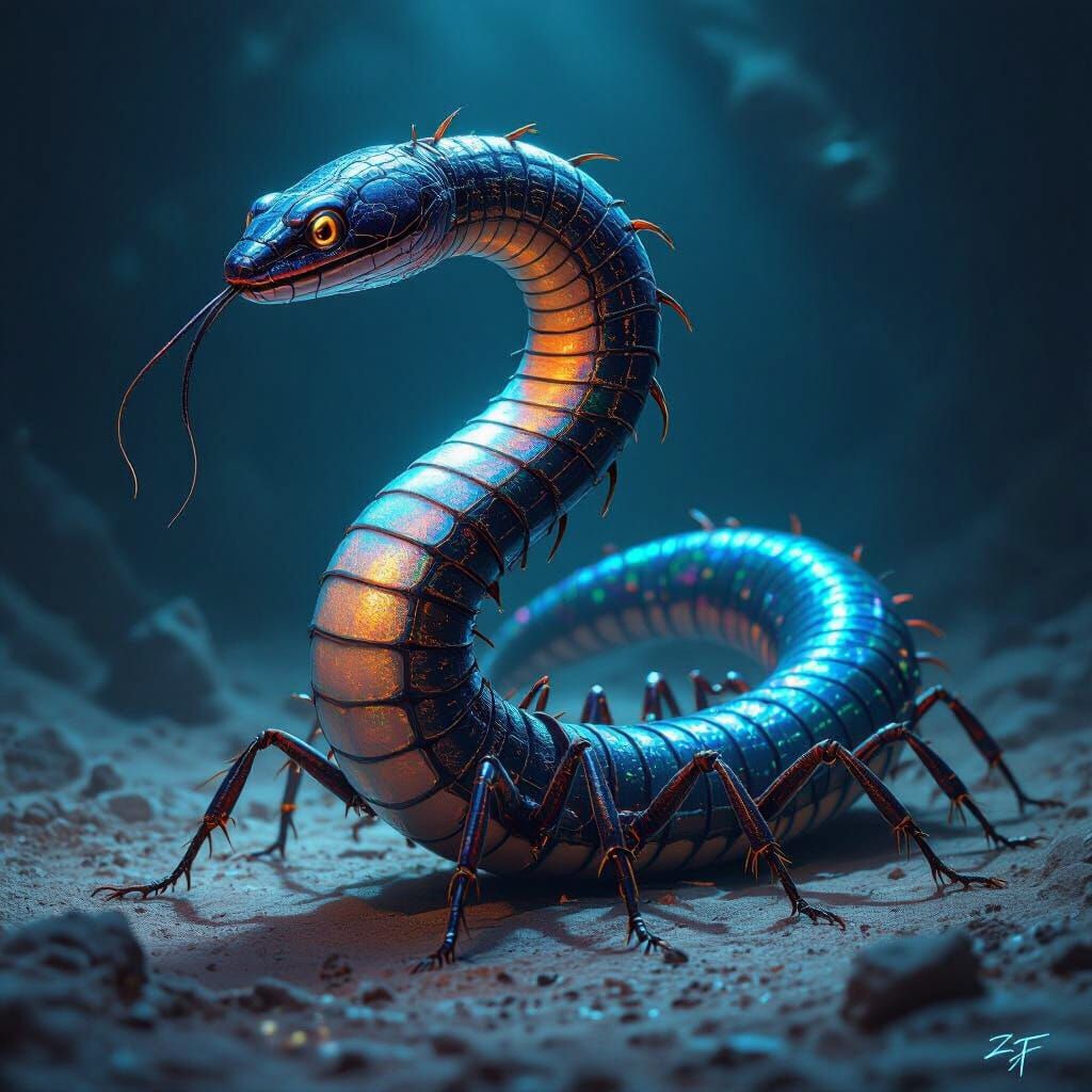 Biomechanical Eel-Ant Hybrid with Bioluminescent Glow