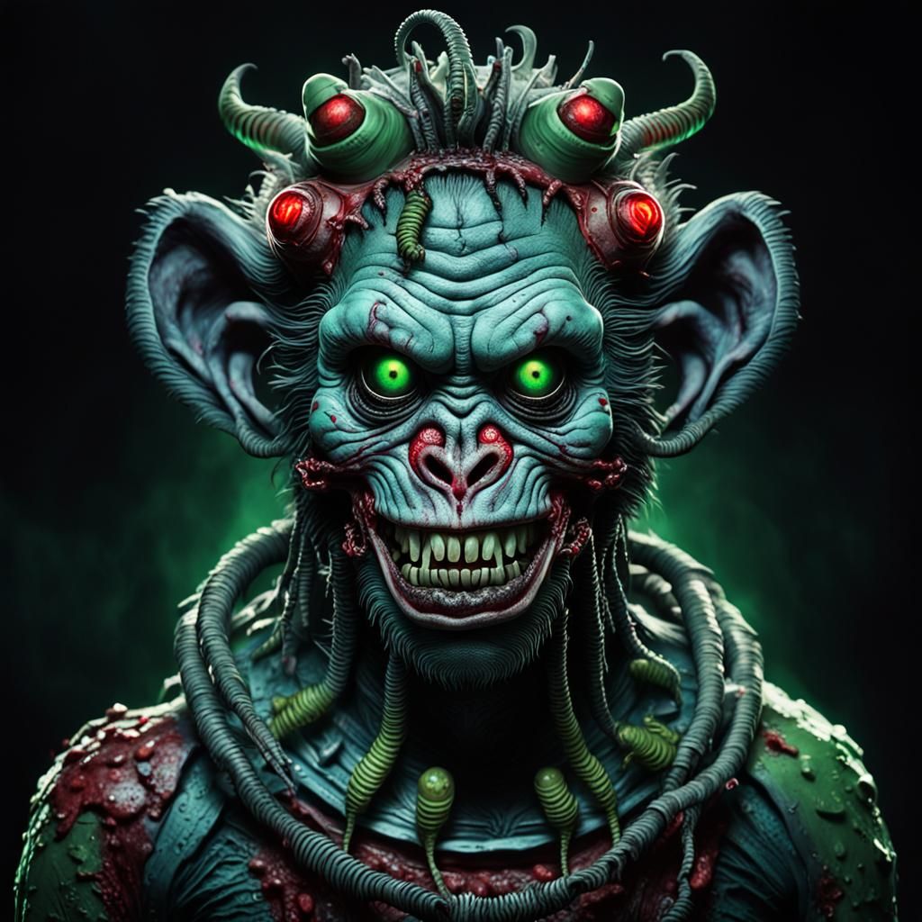 Cyberpunk Horror Creature Portrait in Dark, Moody Atmosphere