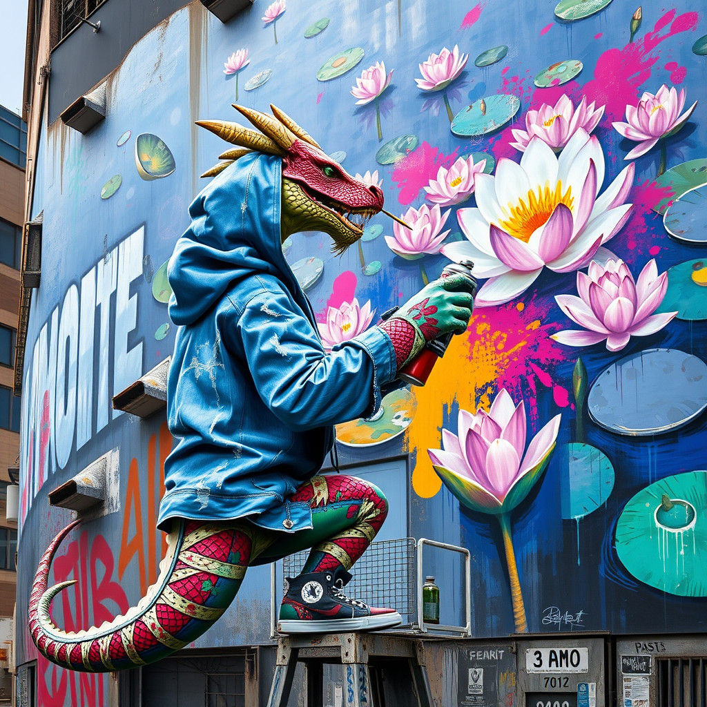Dragon Graffiti Artist Creates Impressionist Mural