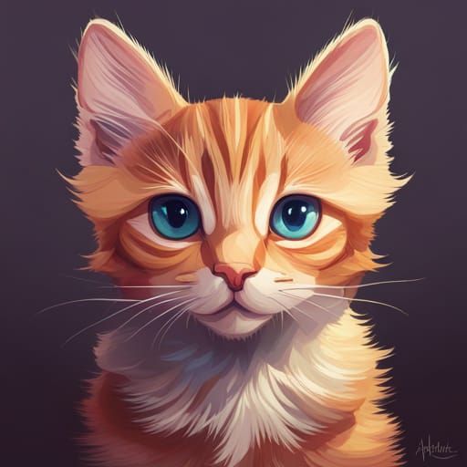 Cute Tabby Kitten Portrait in Detailed Digital Art