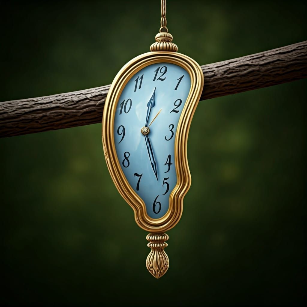 Melting Clock Hanging From a Tree Branch