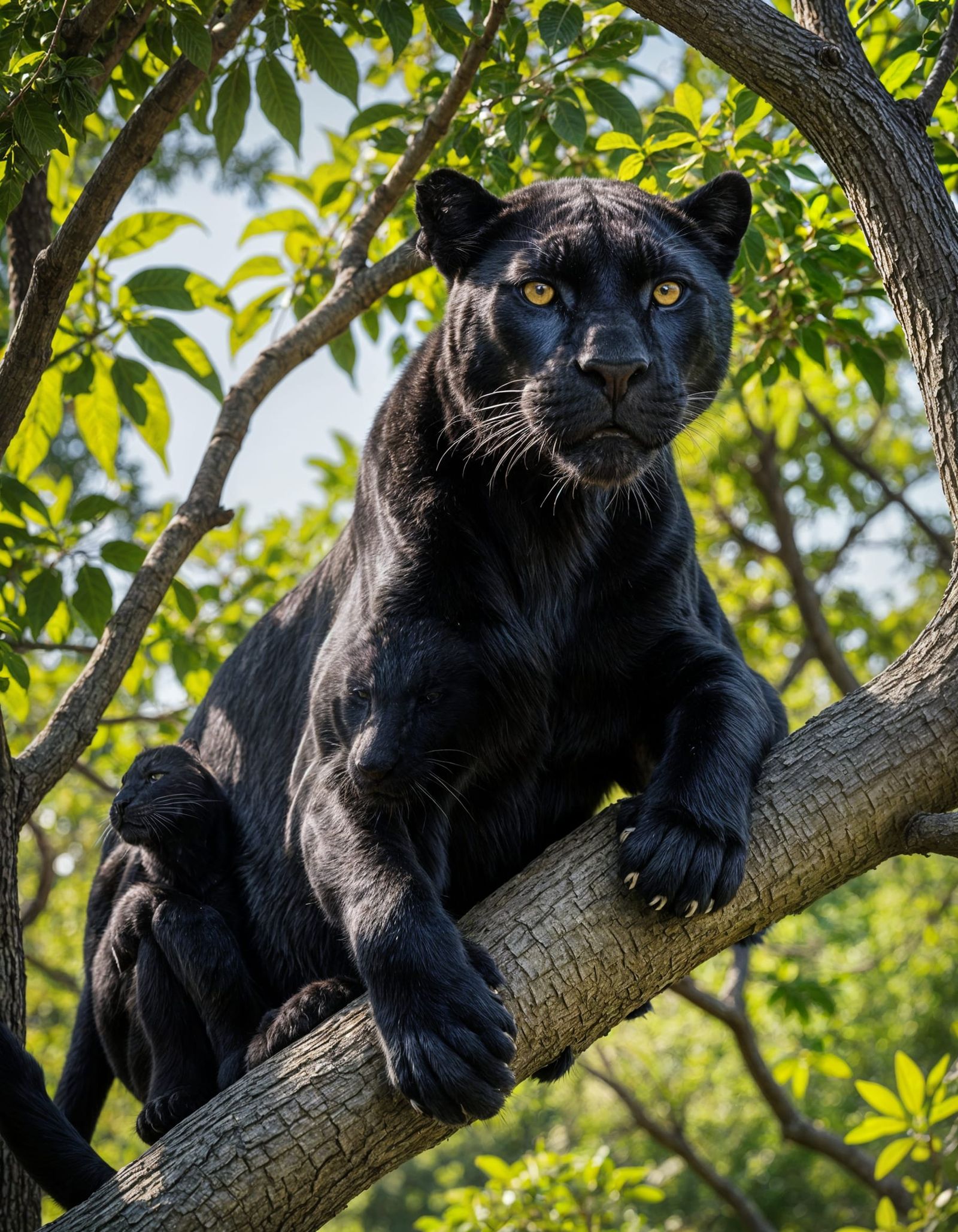Black Panther in Tree on Summer Day