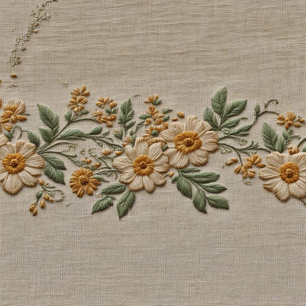 Vintage Linen with Embroidered Floral Border