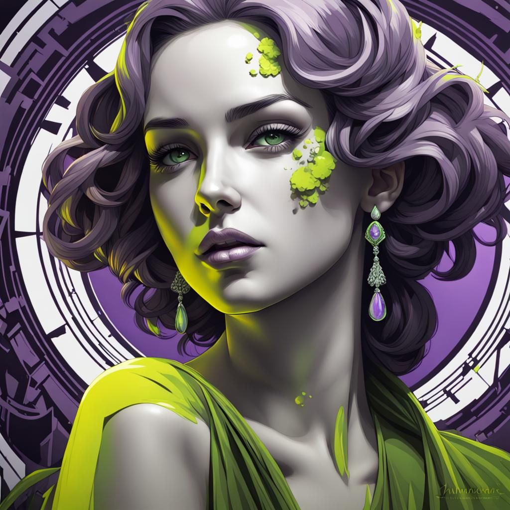 Art Deco Portrait in Black and White with Colors