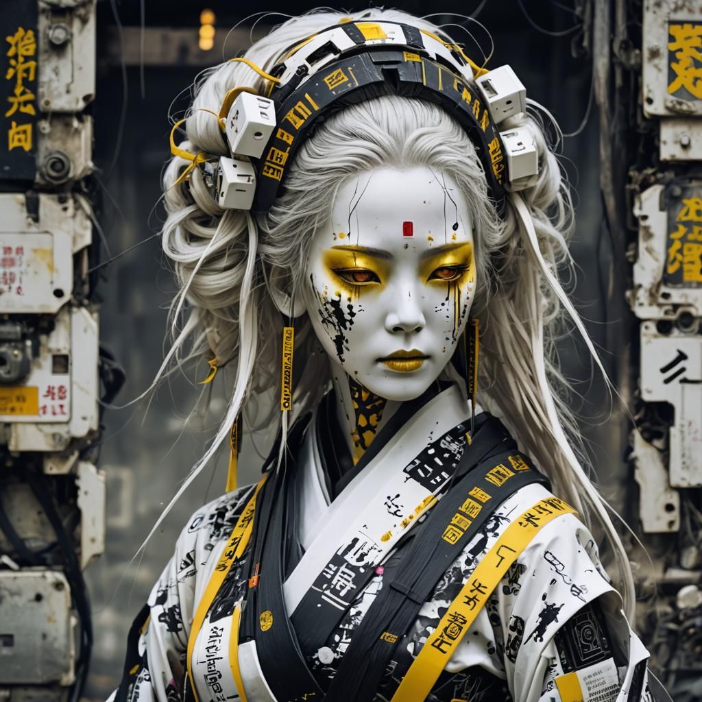 Post-Apocalyptic Android Geisha in Digital Illustration Styl...